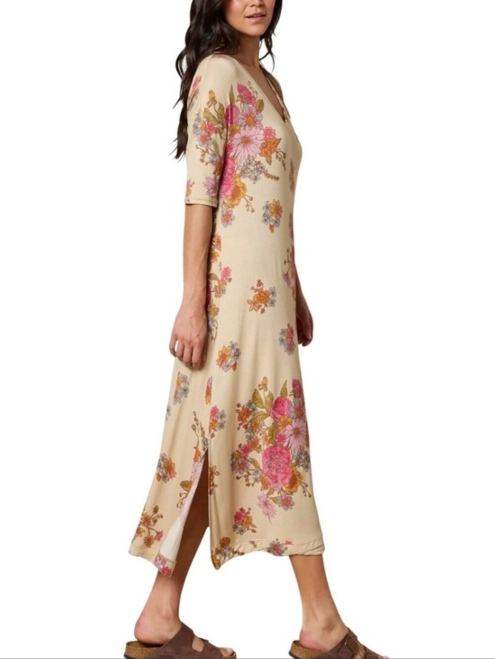 Natural Life ButterSoft Tee Dress English Garden Cream Floral Maxi Medium NWT - Picture 13 of 16